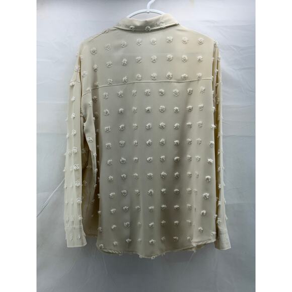 Cream 2XL women’s dotted button up long sleeve blouse - Picture 4 of 8